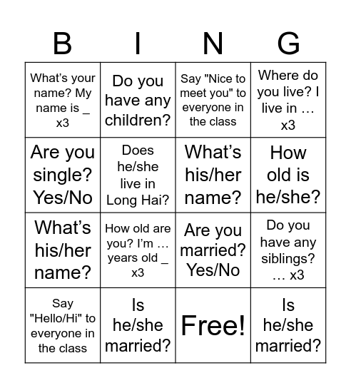 Untitled Bingo Card