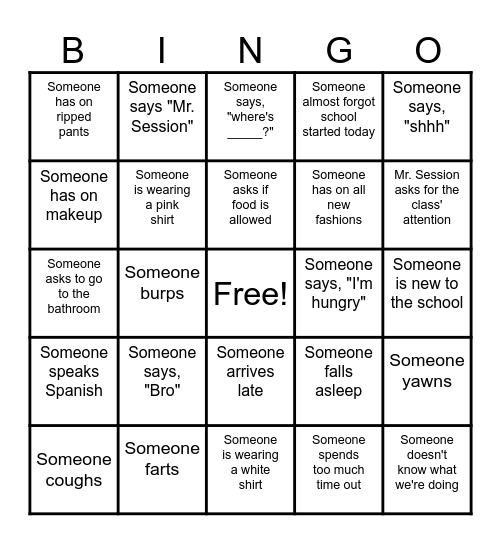 "Someone" Classroom BINGO! Bingo Card