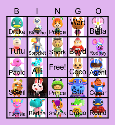 Animal crossing Bingo Card