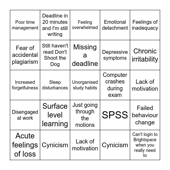 Burnout Bingo! Bingo Card