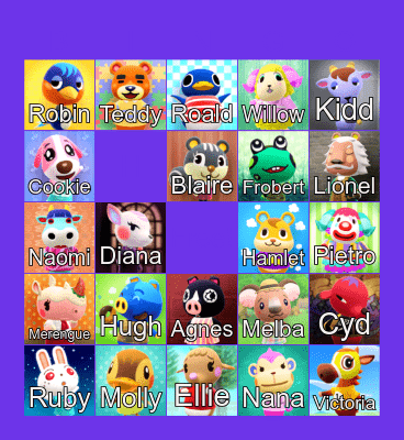 Animal Crossing Bingo Card