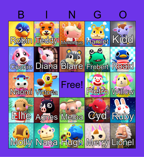 Animal Crossing Bingo Card