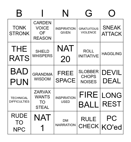 Bingo into Avernus Bingo Card