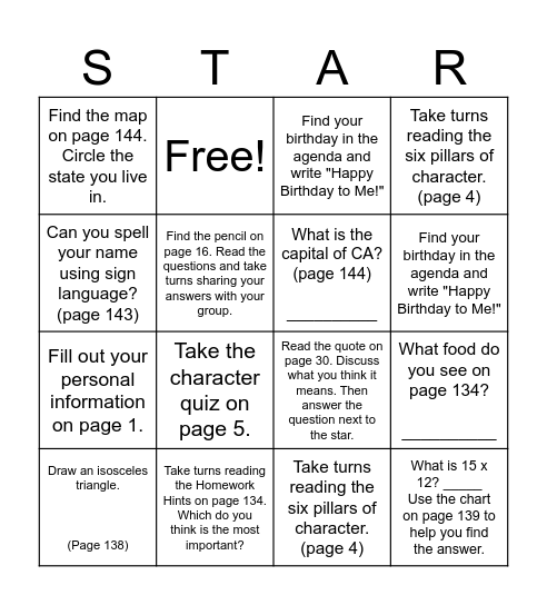 STAR BINGO - AGENDA CHALLENGE Bingo Card