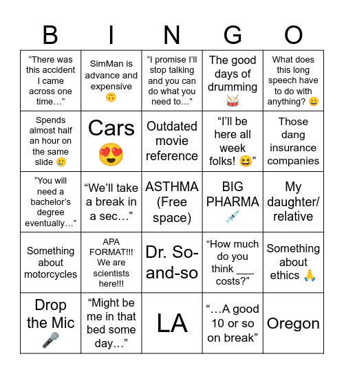 Houston Roads Bingo Card