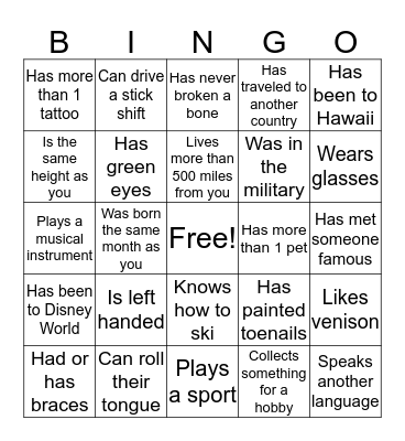 Find someone who... Bingo Card