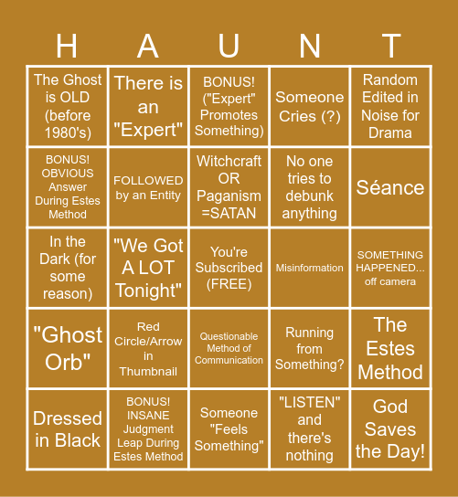 PARANORMAL INVESTIGATION-ISMS! Bingo Card