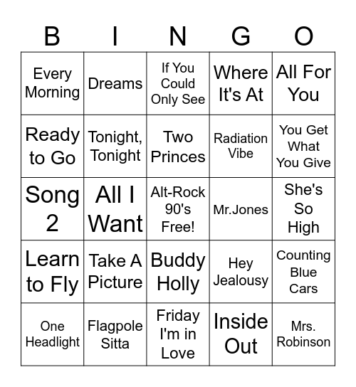 ALT-ROCK 90'S Bingo Card