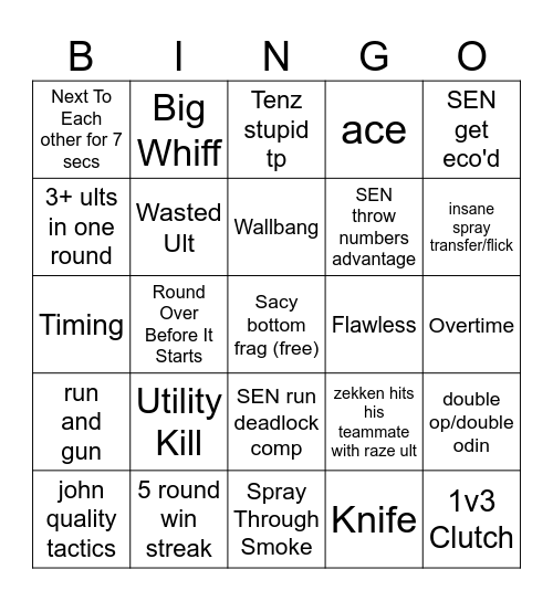 GENG vs SEN Bingo Card