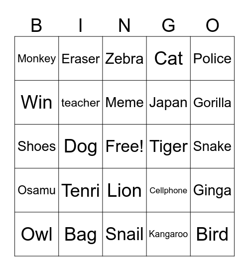 Untitled Bingo Card