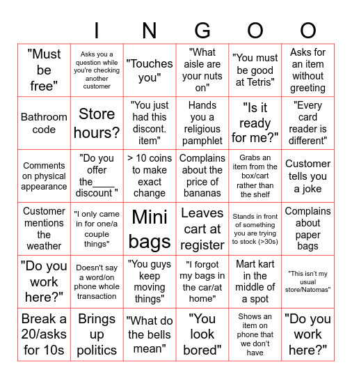 Trader Joe's Customer BINGO Card