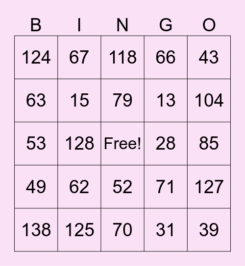 1-150 Bingo Card