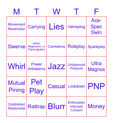 Swindle Romance Bingo Card