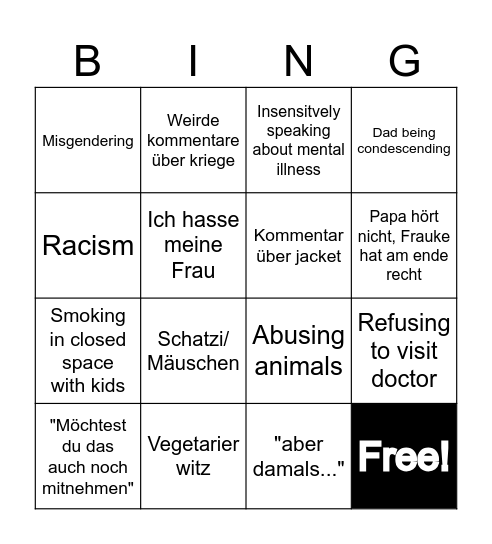 Dad Bingo Card