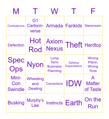 Swindle Gen Bingo Card