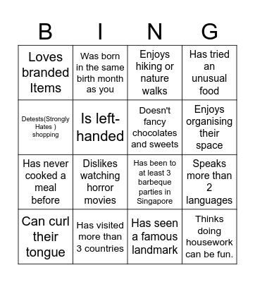 Find Someone Who Bingo Card