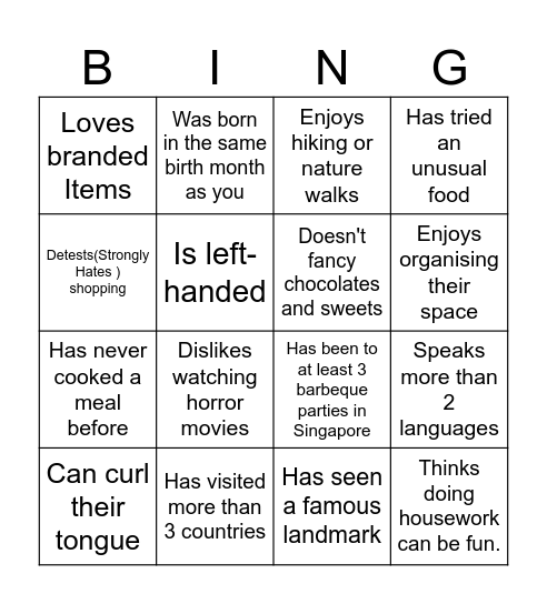 Find Someone Who Bingo Card