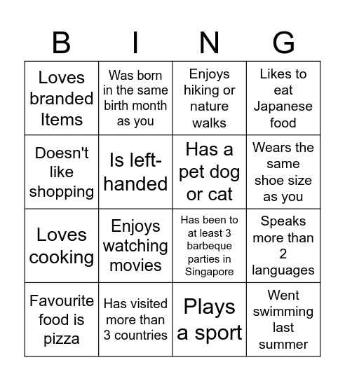 Find Someone Who Bingo Card