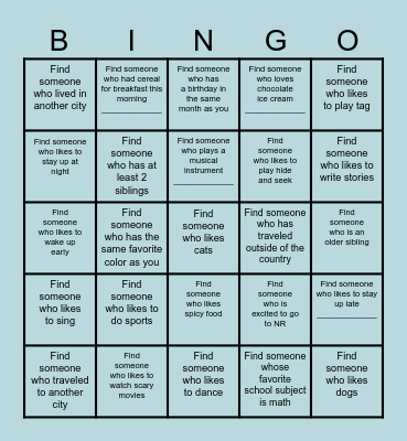 G2X Find a Friend Bingo Card