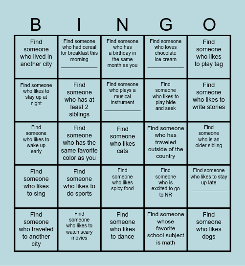 G2X Find a Friend Bingo Card