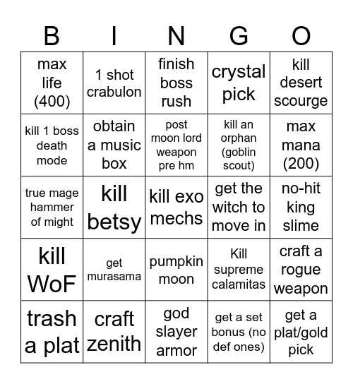 calamity randomizer challenges Bingo Card
