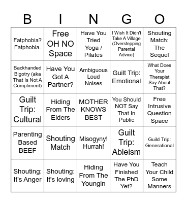 FAMILY VACAY Bingo Card