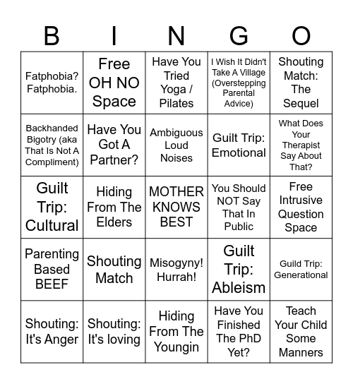 FAMILY VACAY Bingo Card