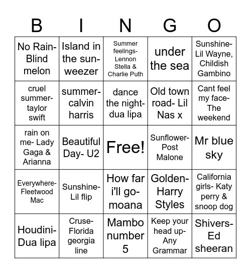 Summer Bingo Card