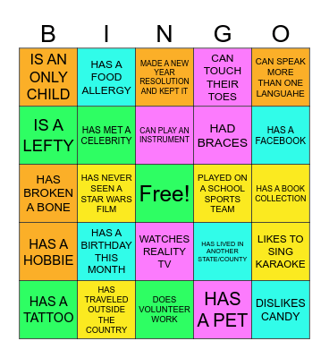 Get to Know Ya! BINGO Card