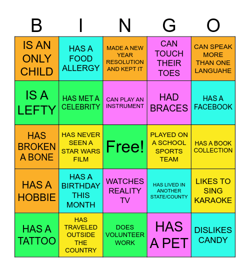 Get to Know Ya! BINGO Card