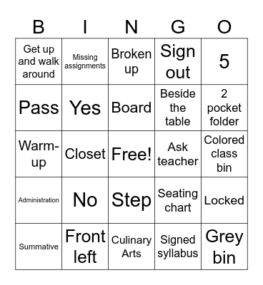 Family and Consumer Sciences Bingo Card