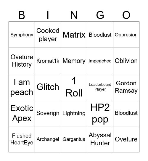 SOLS RNG BINGO Card