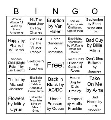 Musical Bingo Card