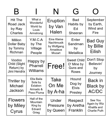 Musical Bingo Card