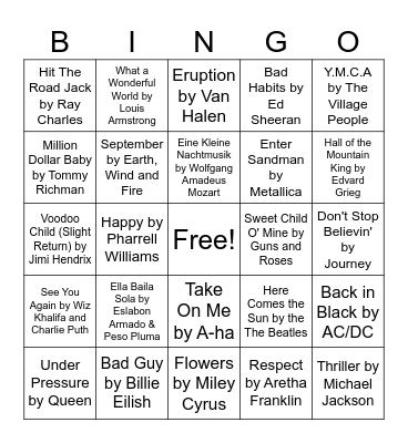 Musical Bingo Card