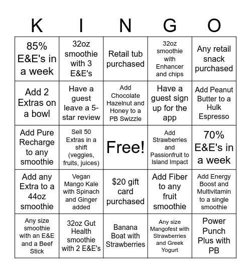 KINGO Bingo Card