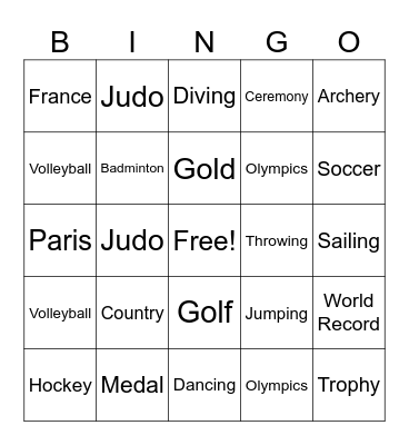 Olympics Bingo - Summer Camp Bingo Card