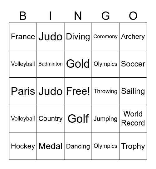 Olympics Bingo - Summer Camp Bingo Card