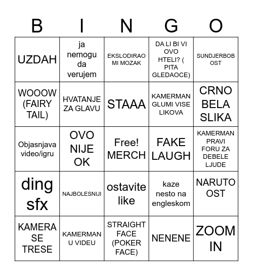 Dex Rock BINGO Card