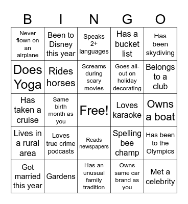 Get to Know You Bingo Card