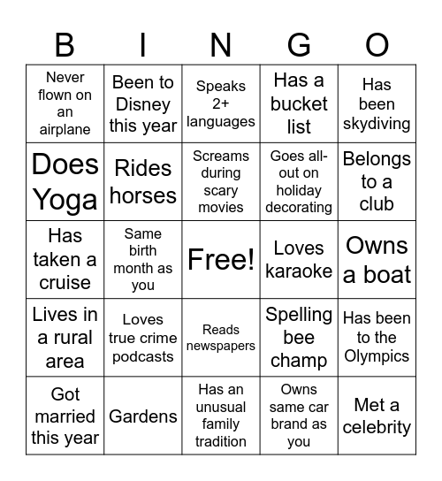 Get to Know You Bingo Card