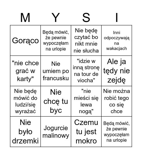 Mysia bingo Card