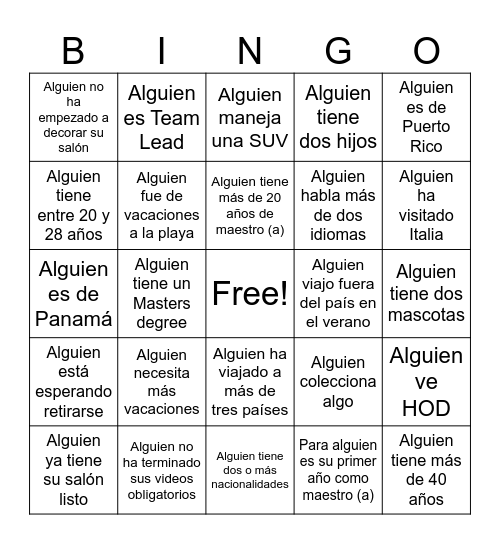 Conociéndonos Bingo Card