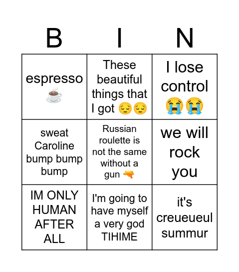 wawawa bingo Card