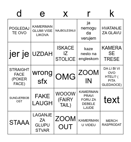 Dex Rock BINGO Card