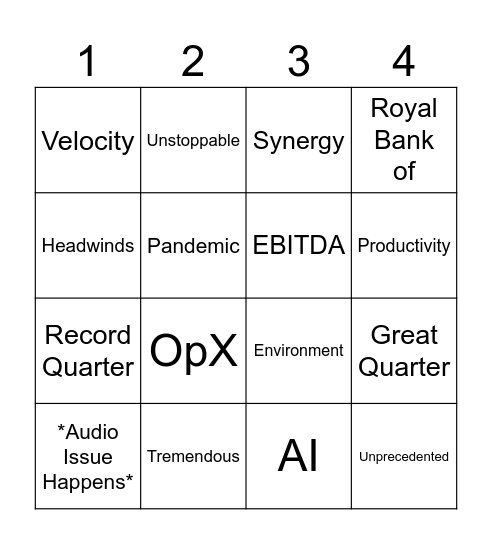 Earnings Bingo Card