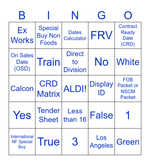 NF Logistics BINGO Card