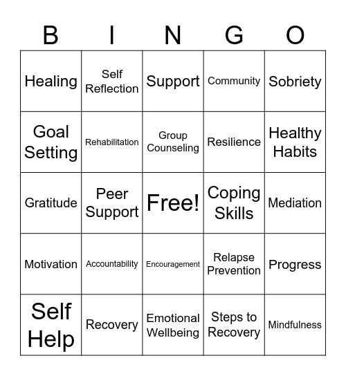 Recovery BINGO Card