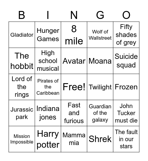 Movie Soundtrack Bingo Card