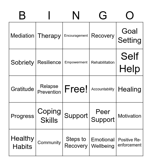 Recovery BINGO Card